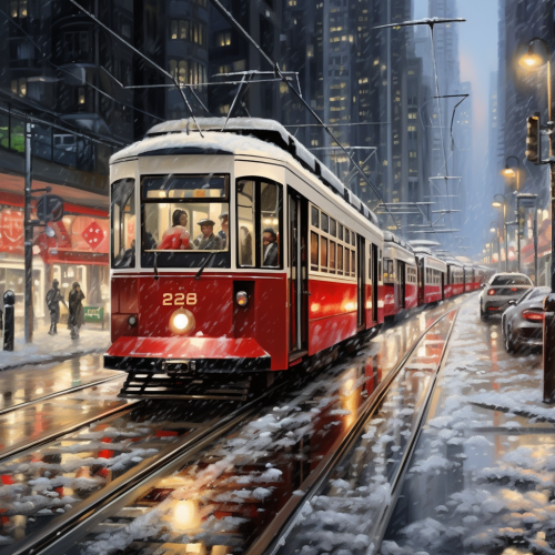 Snow-covered streets of Hong Kong Central tram