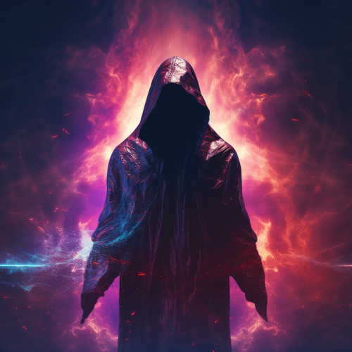 Hooded celestial being creating universe synthwave Hooded celestial being creating universe synthwave