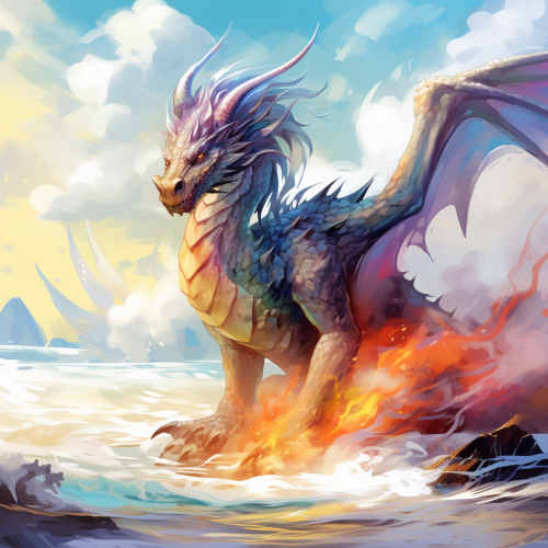 Majestic horned dragon disappearing in smoke