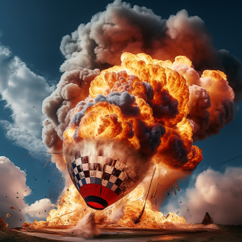 Vibrant hot air balloon explodes across chessboard Vibrant hot air balloon explodes across chessboard