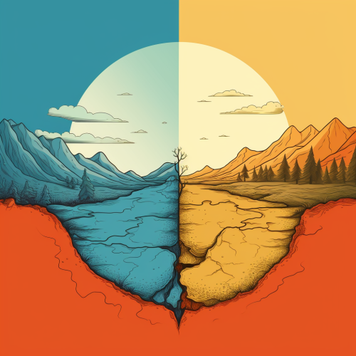 Vector art of hot and cold land divided by a line