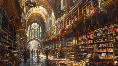 Medieval Water City Library Painting