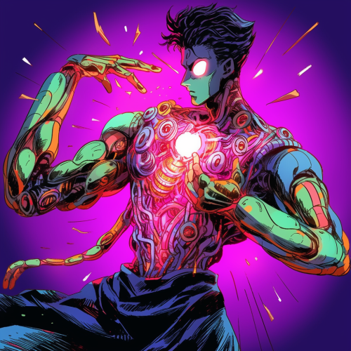 Realistic Human Android Illustration in 1990s VHS Anime Style