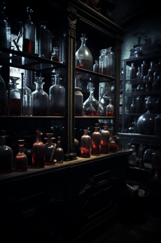 Dark and mystical alchemy lab