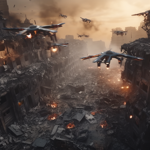 Hyper-realistic RC drones destroying a city