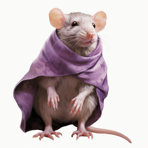 Mouse wearing purple scarf in hyper-realistic 8K image
