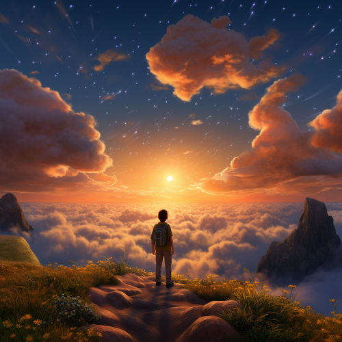 Hyperealistic Pixar Horizon Glow with Mr. Salon Walking