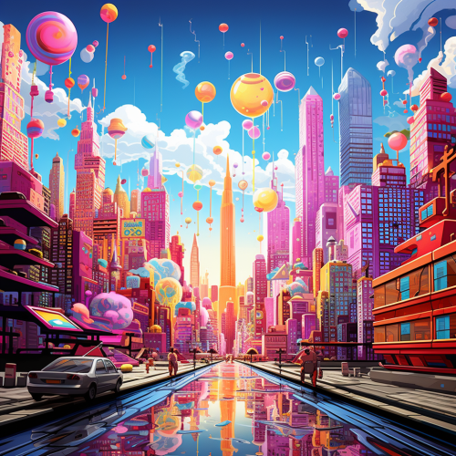 Vibrant Hyperpop City Scene