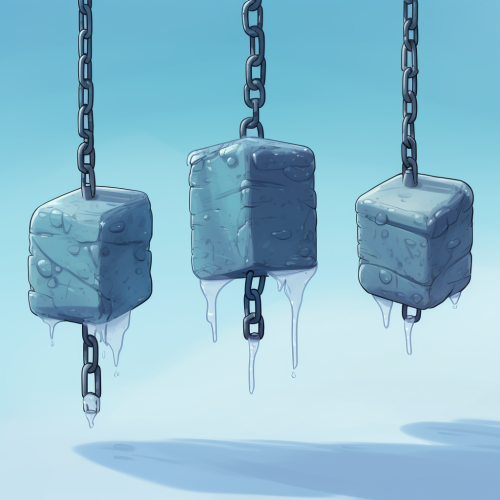 Cartoon ice blocks chained row
