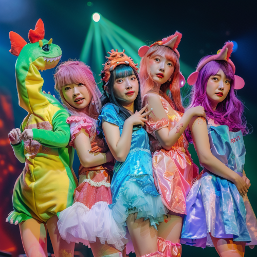 Five girls in dinosaur costumes