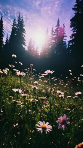 Idyllic nature utopia with animals and wildflowers