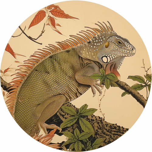 Vibrant iguana circular painting