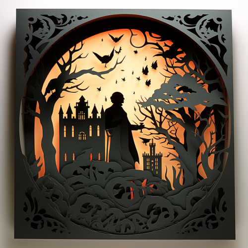 Shadow box paper cutouts of Edgar Allen Poe