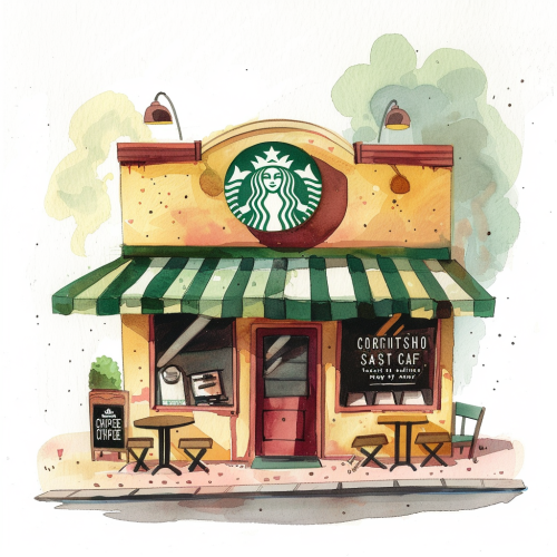 Starbucks illustration far distance coffee