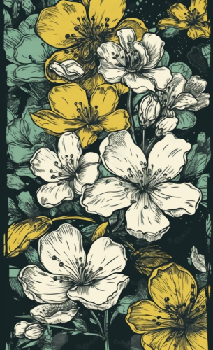 Monochrome cherry flowers illustration Monochrome cherry flowers illustration