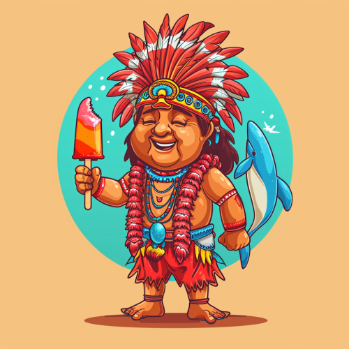 Indian Chief with Dolphin-shaped Popsicle