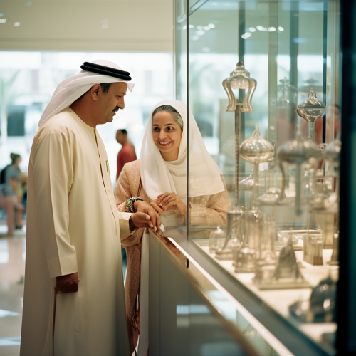 Indian couple buying jewelry at Emirates Mall Indian couple buying jewelry at Emirates Mall