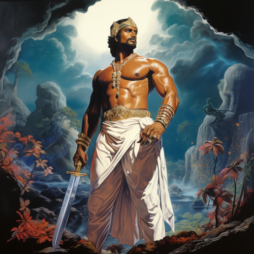 Indian Tamil Man holding sword and turban