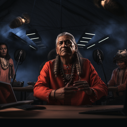 Indigenous chief speaking in podcast studio