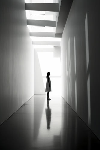 Beautiful girl silhouette in modern indoor artistic photography