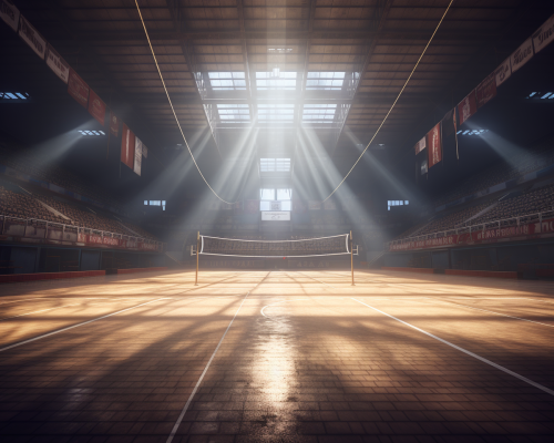 Detailed indoor volleyball court shot