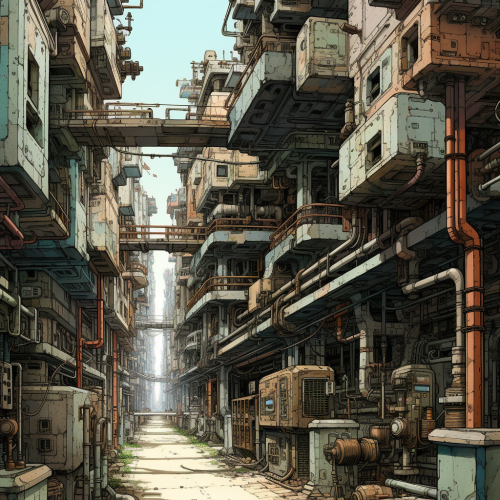 Industrial fantasy cramped city photo