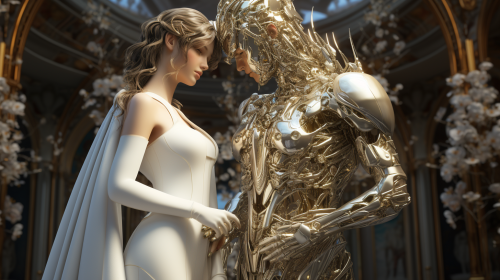 Futuristic glamour wedding with intelligent human and robotic partner Futuristic glamour wedding with intelligent human and robotic partner