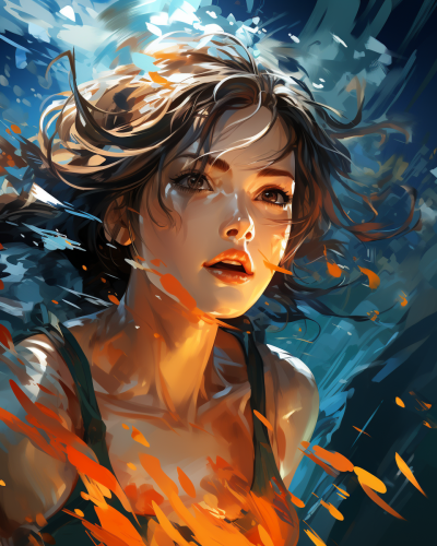 Candid shot of intense anime-style swimmer woman