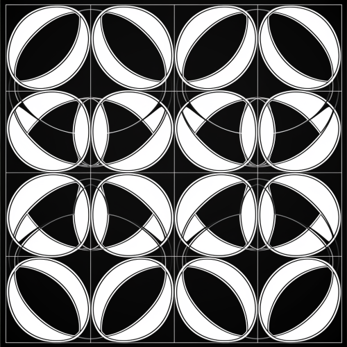 Black and white intersecting circles and helices Black and white intersecting circles and helices