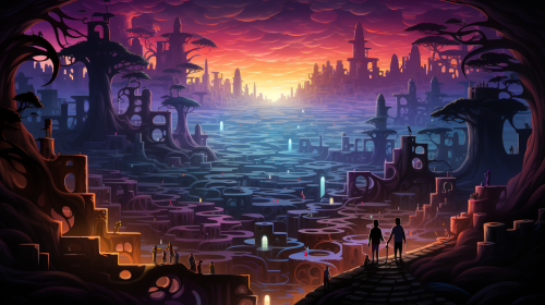 Vivid anime labyrinth with intricate details