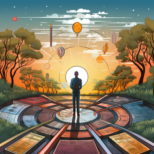 Illustration of person at crossroads deciding on success