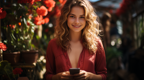 Close-up of woman holding iPhone in bedroom