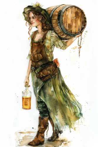 Irish Bartender Whiskey Barrel Watercolor Realistic