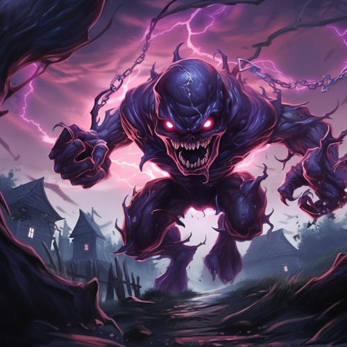 Cute Evil Purple Demon Running Towards Iron Maiden Poster