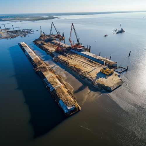 Construction cranes working on island project