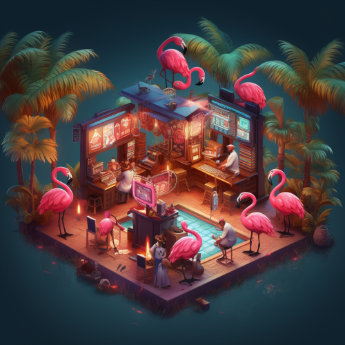 Isometric Flamingos Gambling Casino Sportsbook Tropical Vibe