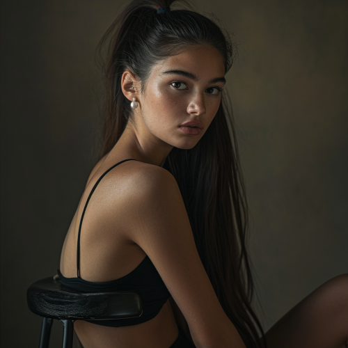 Italian woman with pearl earring in studio