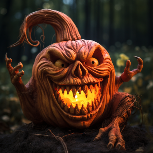 Spooky jack-o-latern demon laughing at photographer