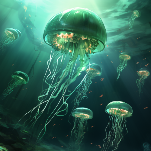 Vibrant green jellyfish in the ocean