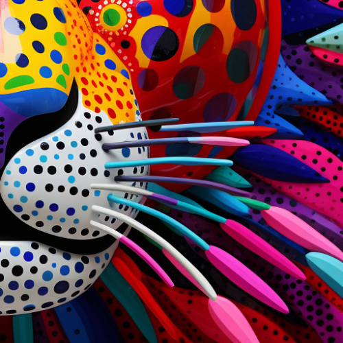 Embroidered face of a jaguar in vivid colors