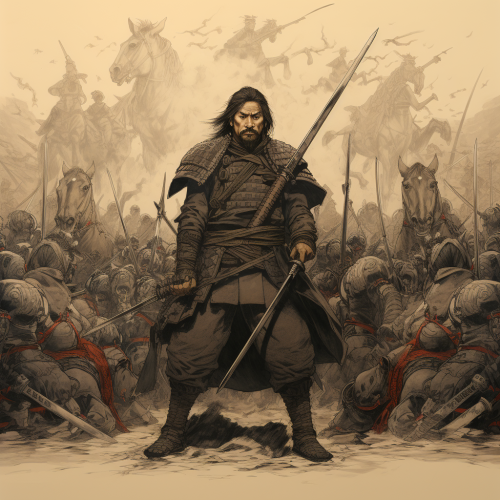 Jangkak's army leader with pen and ink