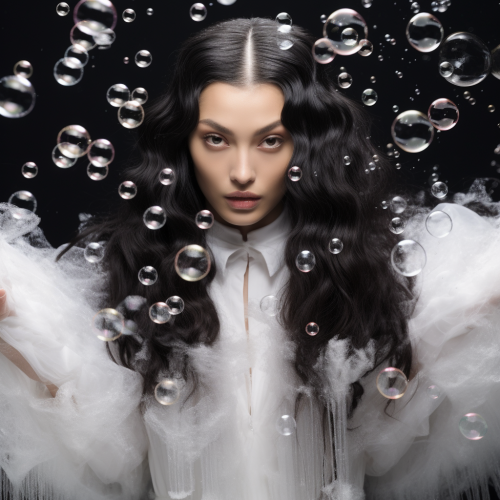 Japan top model washing hair with elegant bubble shampoo