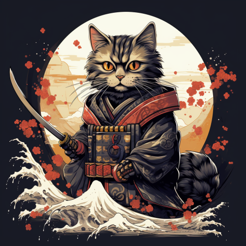 Japanese cat samurai vector illustration