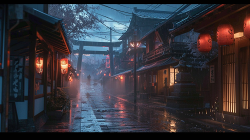 Beautiful Japanese City Street at Twilight