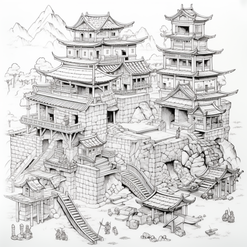 Japanese fort colouring page outline