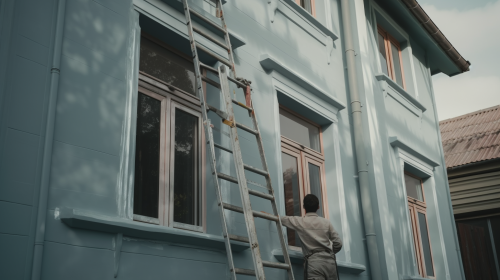 Japanese worker painting house exterior