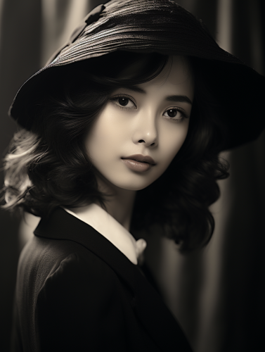 Ethereal black and white portrait of Japanese actress