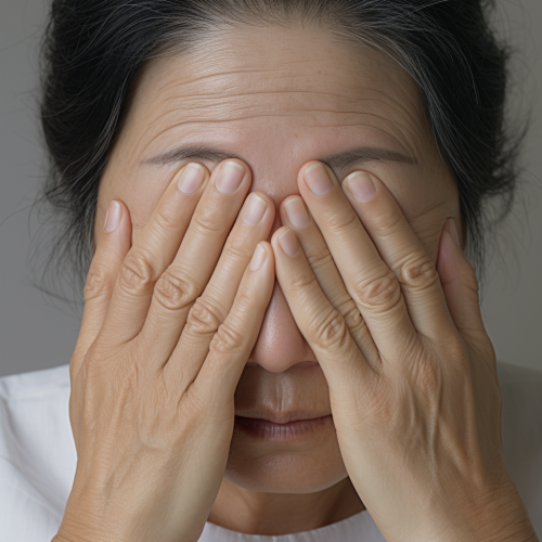 Japanese woman mother with eyebrow wrinkle