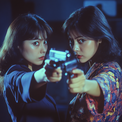 Two Japanese women pointing guns Two Japanese women pointing guns