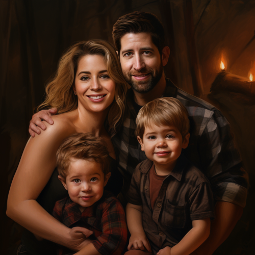 Realistic family portrait of Jenna Fischer and John Krasinski